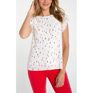 Liverpool Los Angeles Flutter Sleeve Boat Top - White with Red Floral