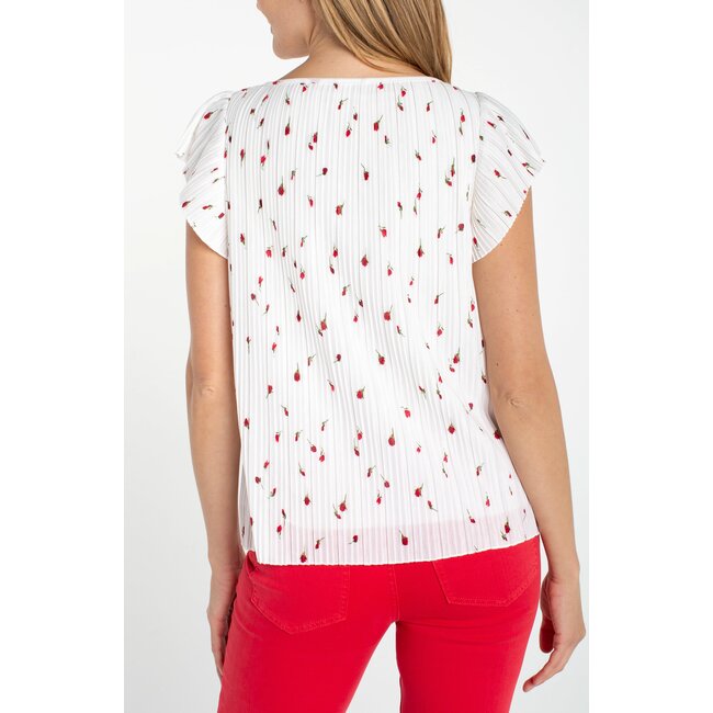 Liverpool Los Angeles Flutter Sleeve Boat Top - White with Red Floral