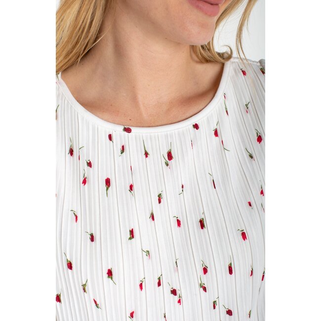 Liverpool Los Angeles Flutter Sleeve Boat Top - White with Red Floral