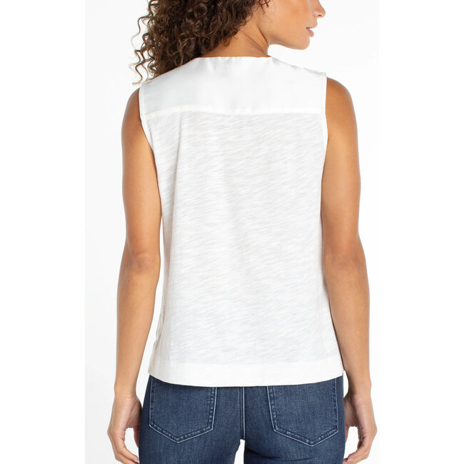 Liverpool Los Angeles Sleeveless V-Neck Woven Top In Whipped Cream