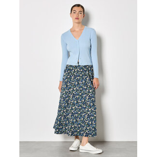 Apricot Floral Print A-Line Midaxi Skirt in Navy