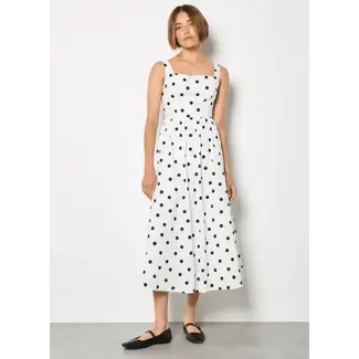 Apricot Polka Dot A-Line Midi Dress in Black