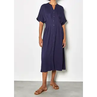 Apricot Pleated Waist Shirt Dress in Navy