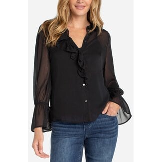 Liverpool Los Angeles Long Sleeve Ruffle Front Woven Shirt In Black