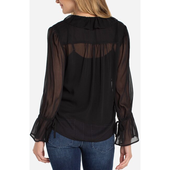 Liverpool Los Angeles Long Sleeve Ruffle Front Woven Shirt In Black