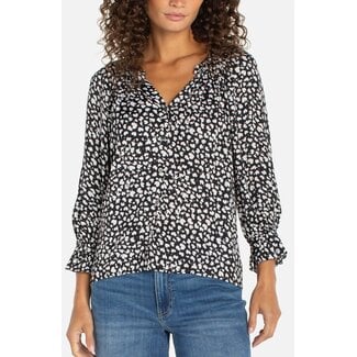 Liverpool Los Angeles Button Front Woven Top In Black Cream/Hearts
