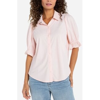 Liverpool Los Angeles Elbow Puff Sleeve Snap Front Knit Shirt In Pink