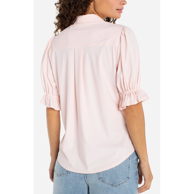 Liverpool Los Angeles Elbow Puff Sleeve Snap Front Knit Shirt In Pink