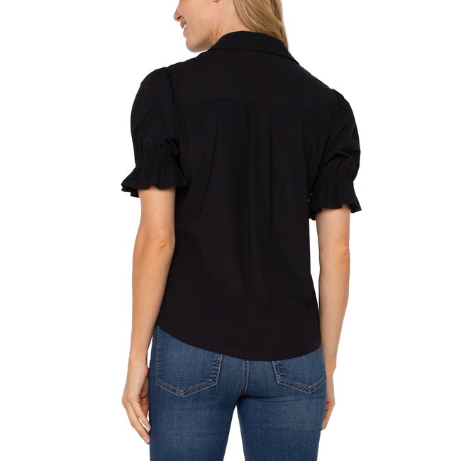 Liverpool Los Angeles Elbow Puff Sleeve Snap Front Knit Shirt In Black