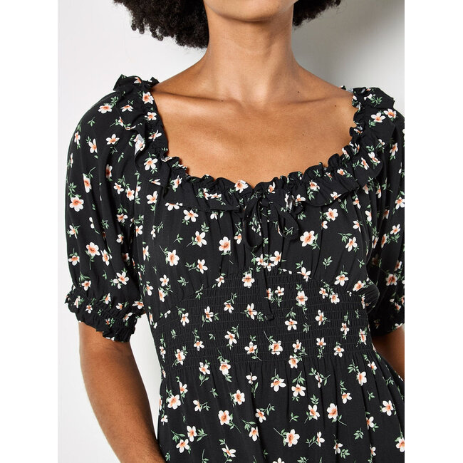 Apricot Floral Milkmaid Frill Mini Dress (more colours)