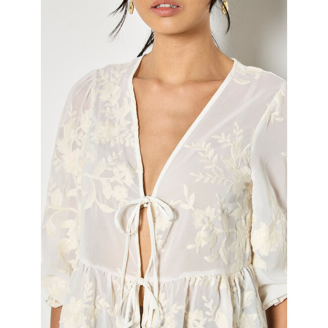Apricot Embroidered Chiffon Peplum Top in Cream