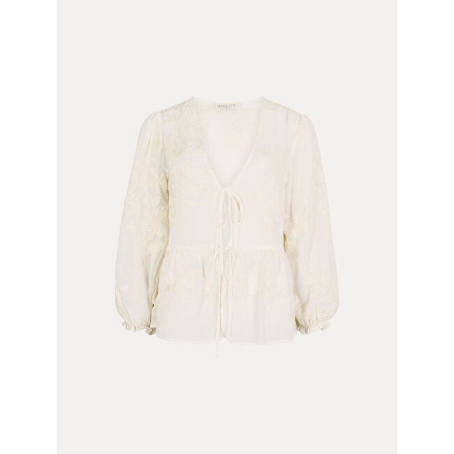 Apricot Embroidered Chiffon Peplum Top in Cream