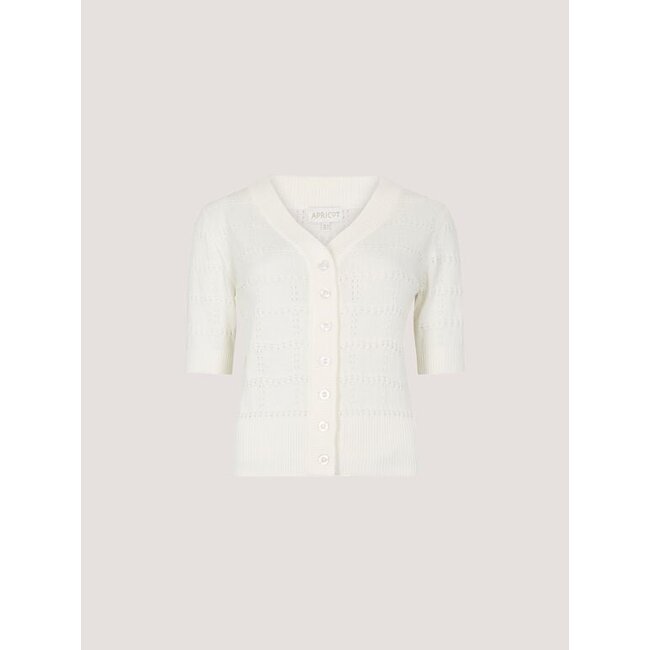 Apricot Striped Pointelle Cardigan in White