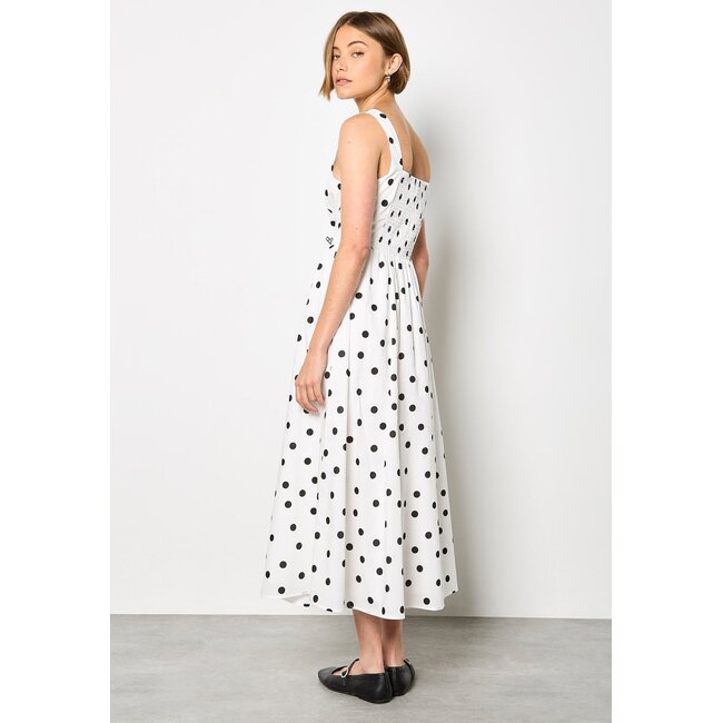 Apricot Polka Dot A-Line Midi Dress in Black