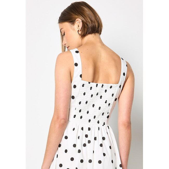 Apricot Polka Dot A-Line Midi Dress in Black