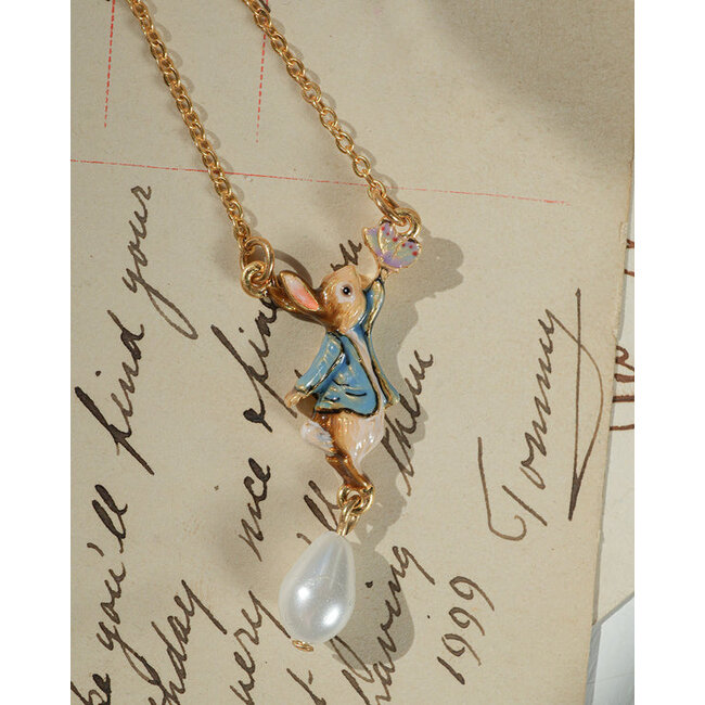Fable England Necklace - Peter Rabbit and Butterfly Pearl Drop