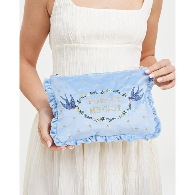 Fable England Pouch - Forget Me Not Blue Velvet Embroidered