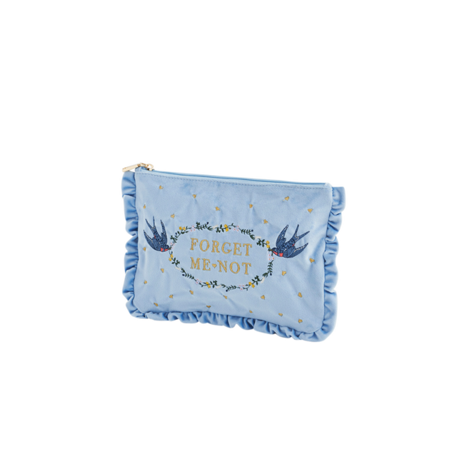 Fable England Pouch - Forget Me Not Blue Velvet Embroidered