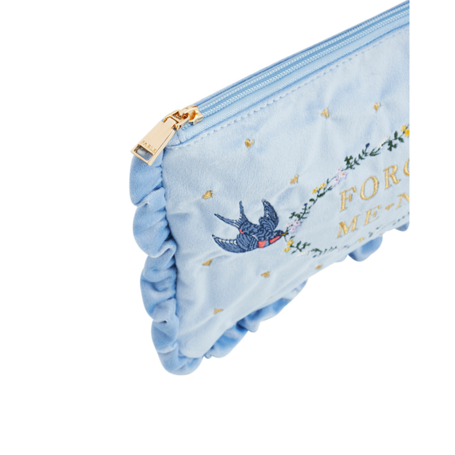 Fable England Pouch - Forget Me Not Blue Velvet Embroidered