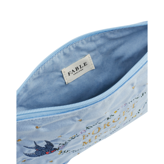 Fable England Pouch - Forget Me Not Blue Velvet Embroidered