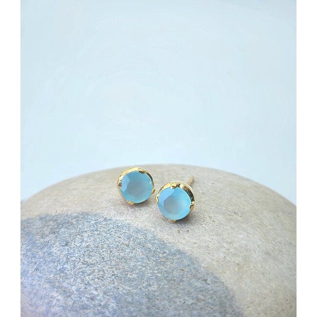 Heart + Lotus Ease Earrings in Aqua Chalcedony + Gold