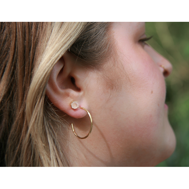 Heart + Lotus Ease Earrings in Gold + Rose Quartz