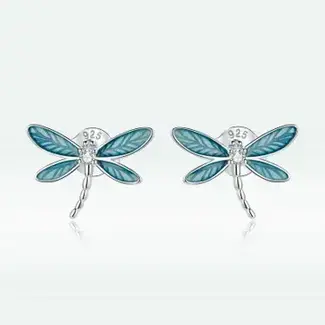 Blue Enamel Dragonfly Stud Earrings