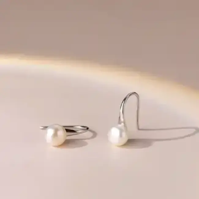 Dainty Minimalist Pearl Hook Earrings