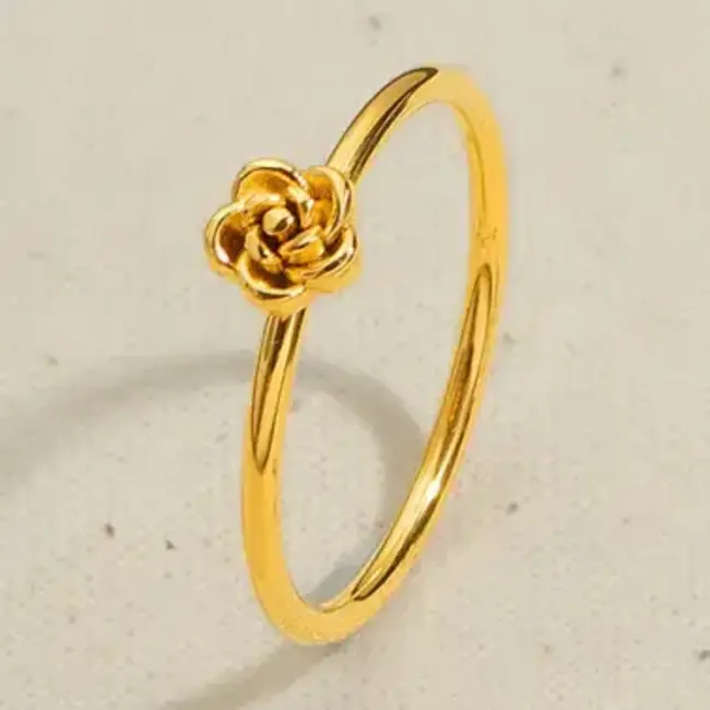Dainty Gold Rose Flower Stacking Ring in Stainless Steel