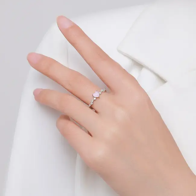 Dainty Pink Heart Stacking Band Ring