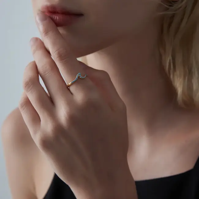 Blue Stone Ocean Sea Wave Beach Ring