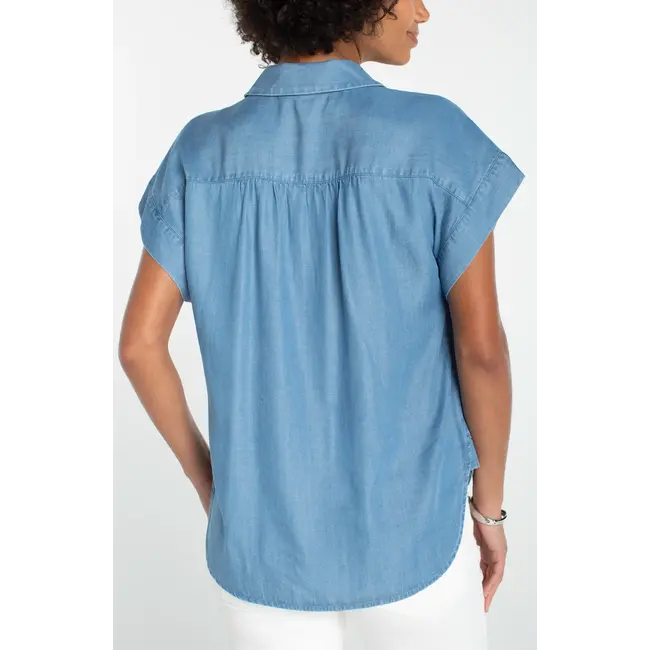 Liverpool Los Angeles Popover Shirt with Shirring In Sunlight Blue