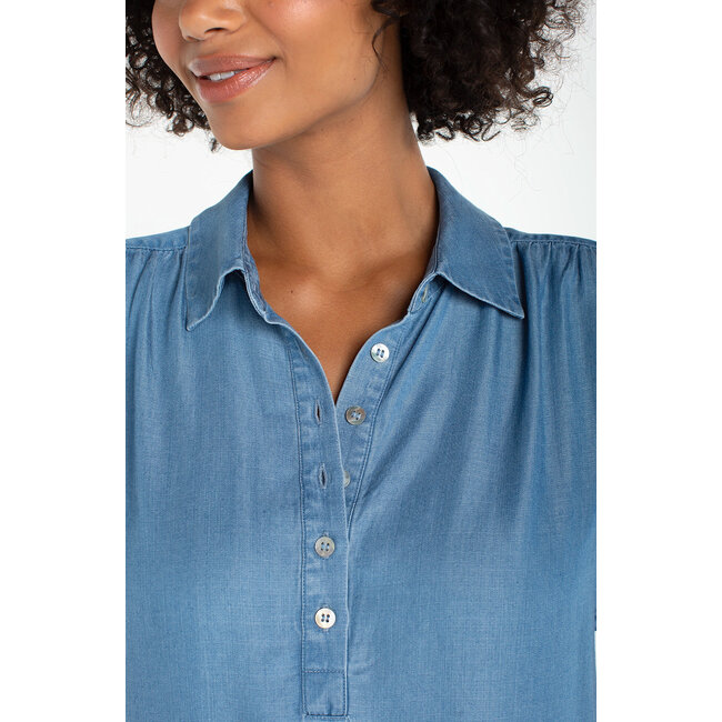 Liverpool Los Angeles Popover Shirt with Shirring In Sunlight Blue