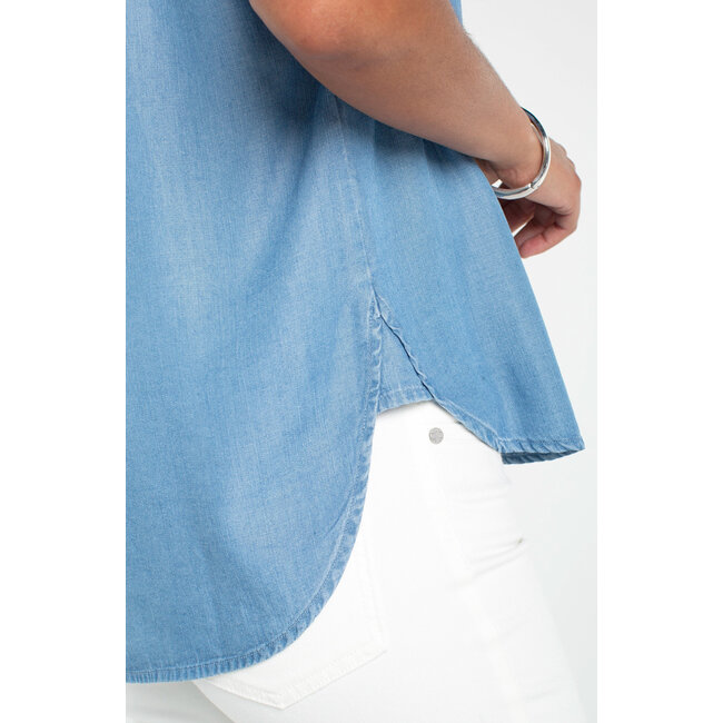 Liverpool Los Angeles Popover Shirt with Shirring In Sunlight Blue