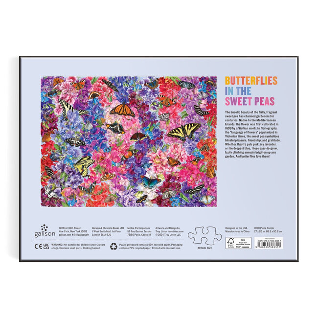 Galison/mudpuppy Troy Litten Butterflies In the Sweet Peas 1000 Piece Puzzle