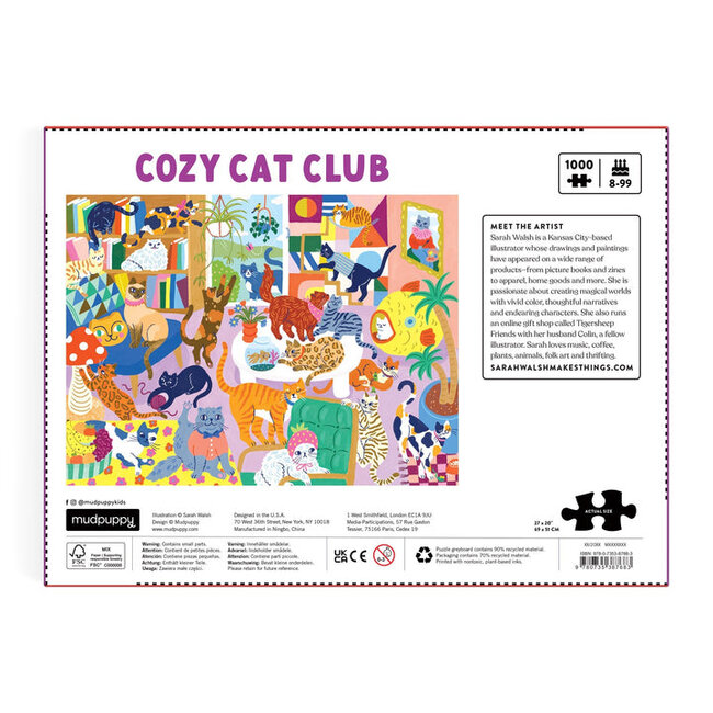 Galison/mudpuppy Cozy Cat Club 1000 Piece Family Puzzle