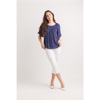 Papillon Navy Swiss Dot Off The Shoulder Bell Sleeve Blouse