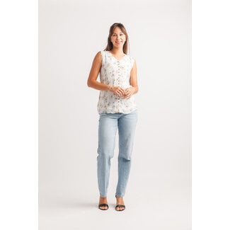 Papillon White Floral Sleeveless Layered Blouse