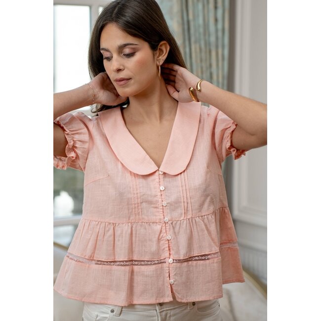 V-Neck Peter Pan Collar Top With Lace
