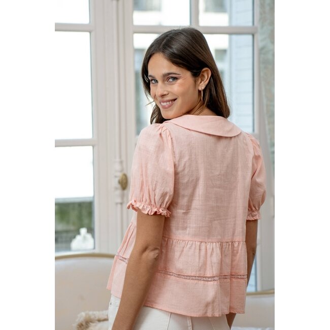 V-Neck Peter Pan Collar Top With Lace