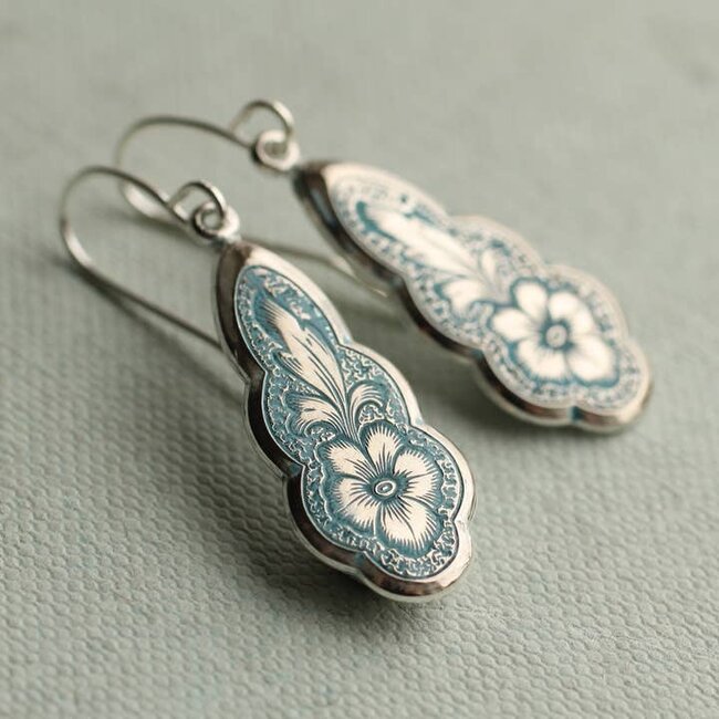 Silk Purse, Sow's Ear Forget Me Not Blue Victorian Drop Earrings