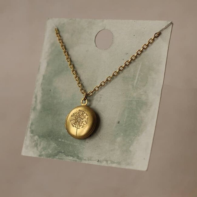Silk Purse, Sow's Ear Small Brass Round Dandelion Locket Necklace