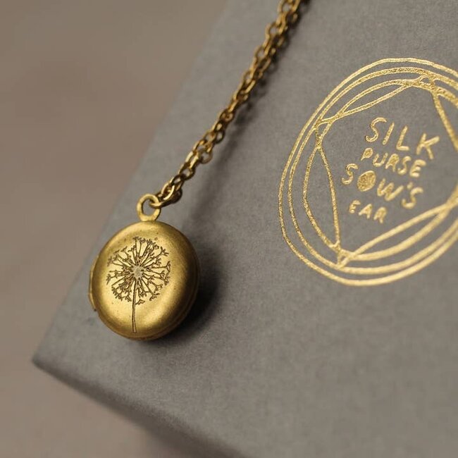 Silk Purse, Sow's Ear Small Brass Round Dandelion Locket Necklace