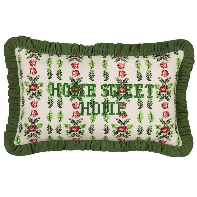 Feeoni Home Sweet Home Embroidered Cushion Green