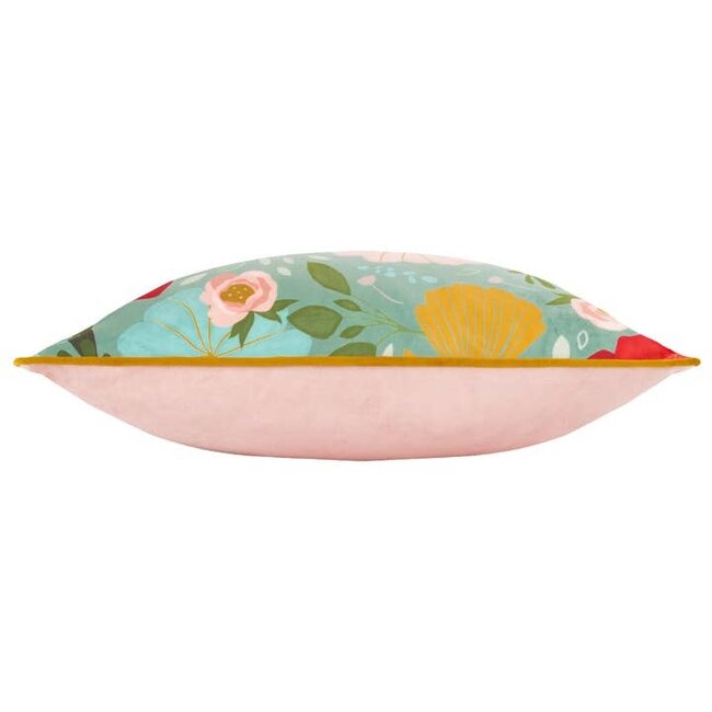 Duck Egg Floral Illustrated Rectangular Cushion Green
