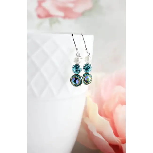 A Pocket of Posies Vintage Glass Earrings - Three Jewel - Blue Zircon and Pearl