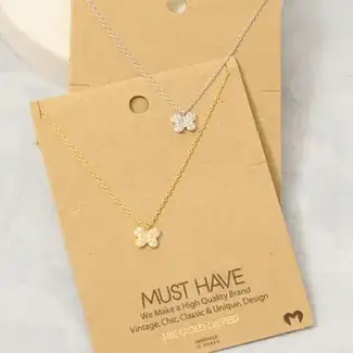 Gold Dipped Pave Mini Butterfly Charm Necklace (more colours)