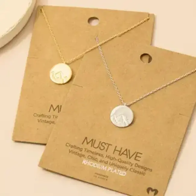 Gold Dipped Etched Mountain Coin Pendant Necklace (more colours)