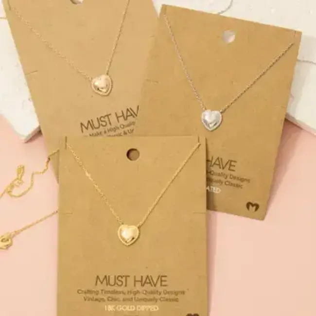 Gold Dipped Engraved Heart Pendant Necklace (more colours)