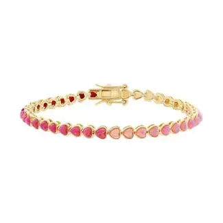 La Kaiser Pink Opal Ombre Heart and Heart Tennis Bracelet